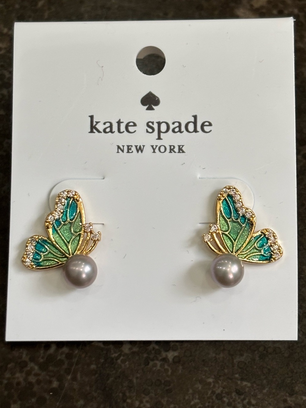 KATE SPADE NEW YORK ♠️ Green and Teal Butterfly Silver Pearl Earrings
